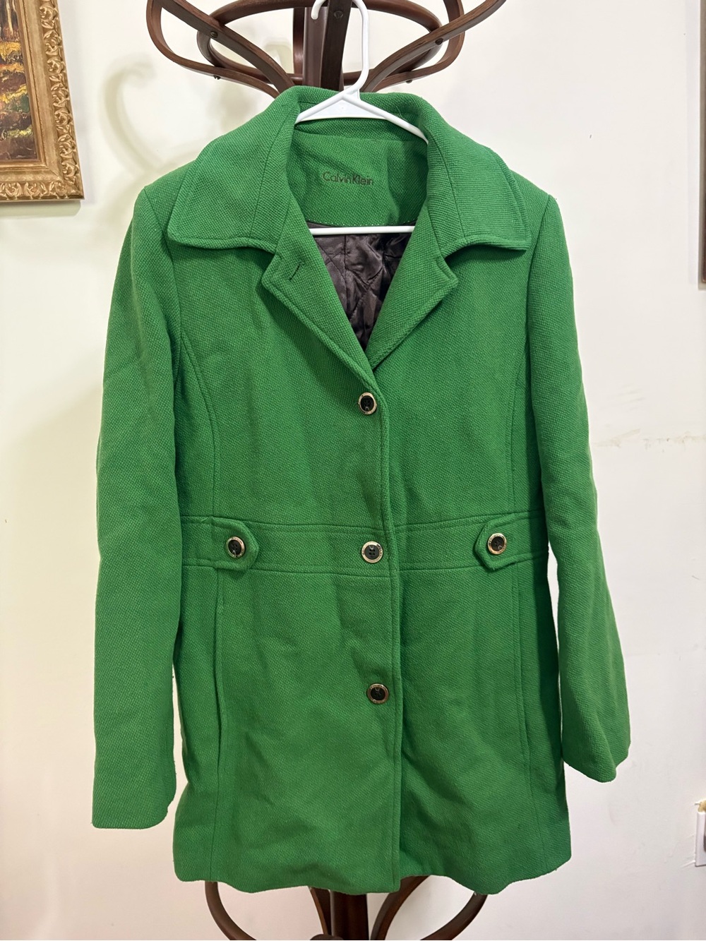Calvin Klein Bright Green Wool Pea Coat